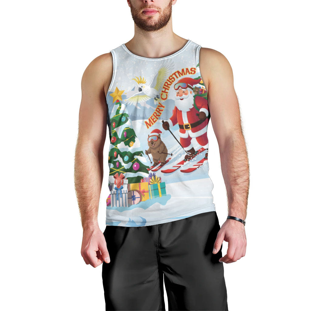 Merry Christmas Australia Men Tank Top Funny Aussie Animals Santa Skiing