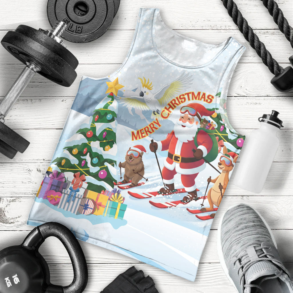 Merry Christmas Australia Men Tank Top Funny Aussie Animals Santa Skiing
