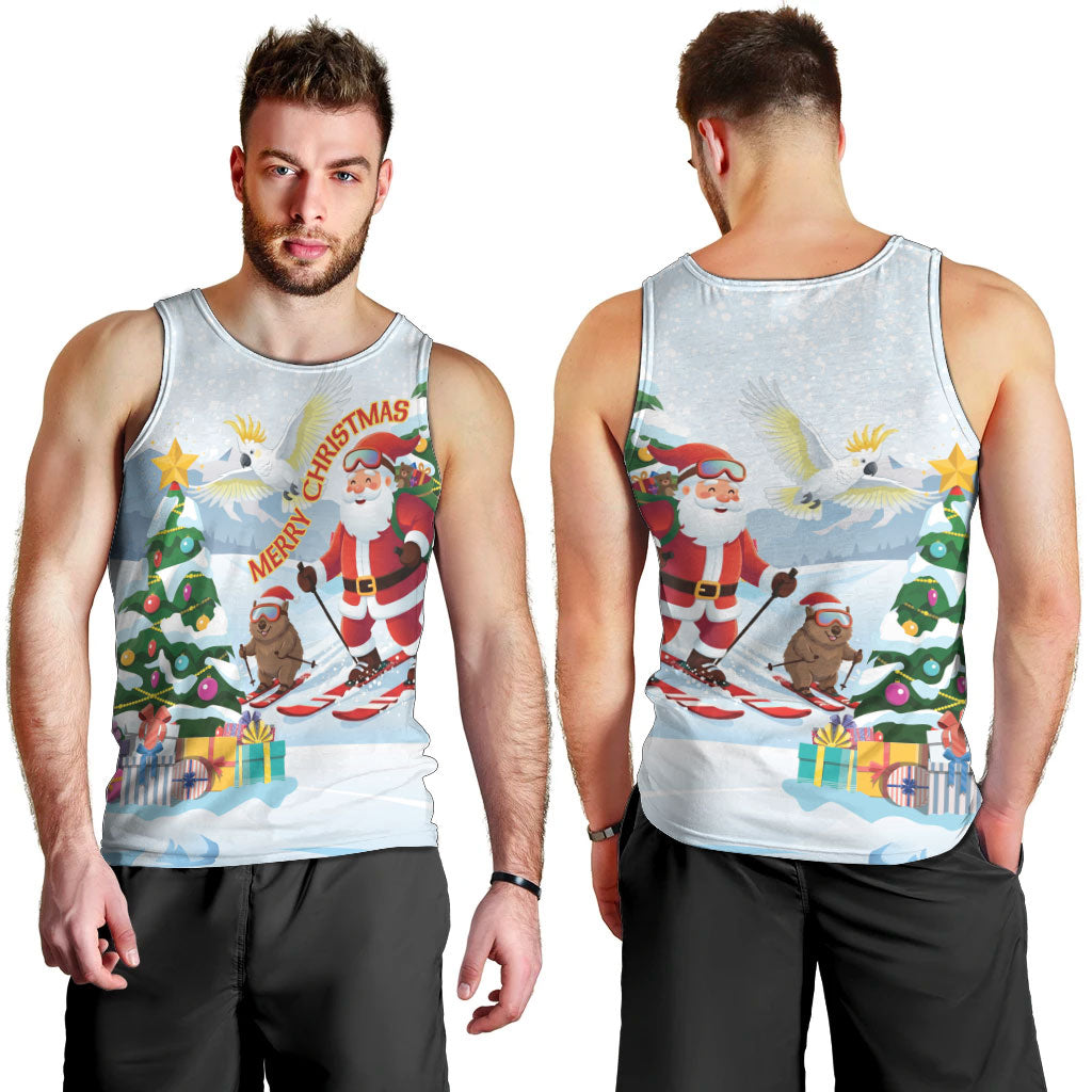 Merry Christmas Australia Men Tank Top Funny Aussie Animals Santa Skiing