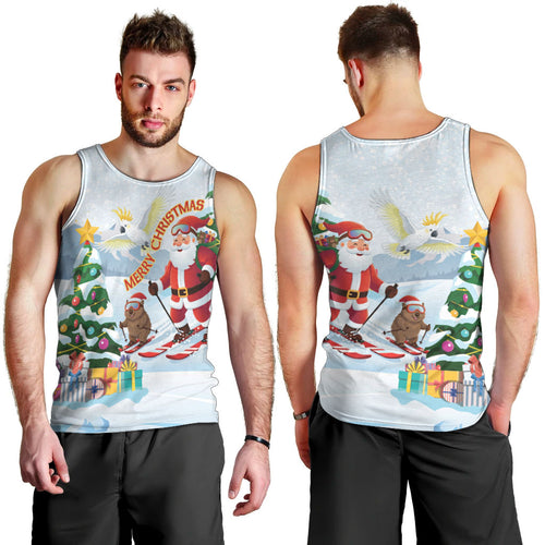 Merry Christmas Australia Men Tank Top Funny Aussie Animals Santa Skiing