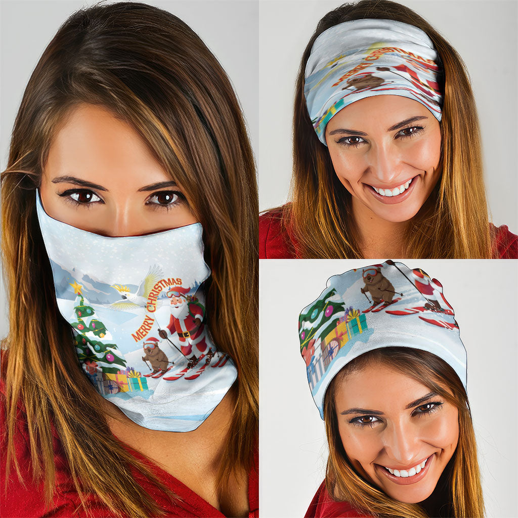Merry Christmas Australia Neck Gaiter Funny Aussie Animals Santa Skiing
