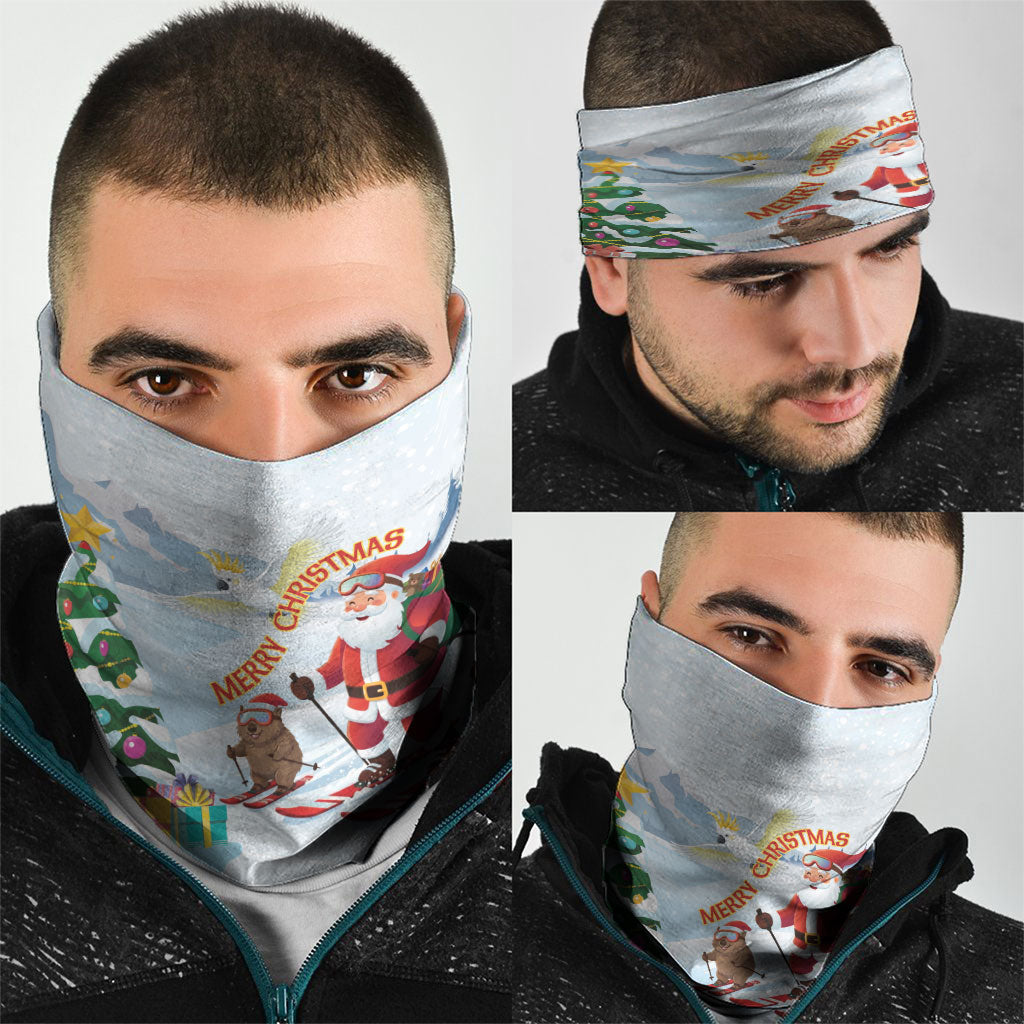 Merry Christmas Australia Neck Gaiter Funny Aussie Animals Santa Skiing