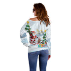 Merry Christmas Australia Off Shoulder Sweater Funny Aussie Animals Santa Skiing
