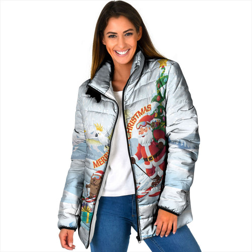 Merry Christmas Australia Padded Jacket Funny Aussie Animals Santa Skiing
