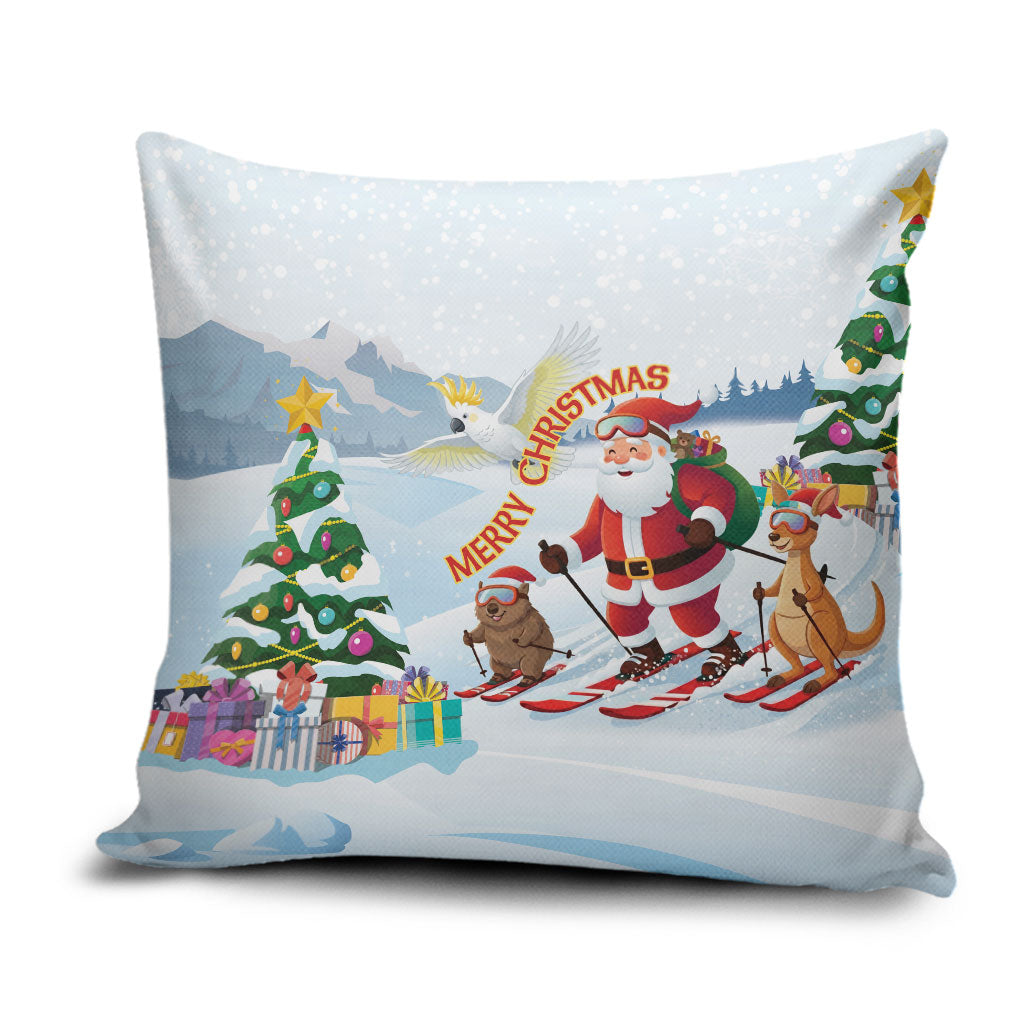 Merry Christmas Australia Pillow Cover Funny Aussie Animals Santa Skiing
