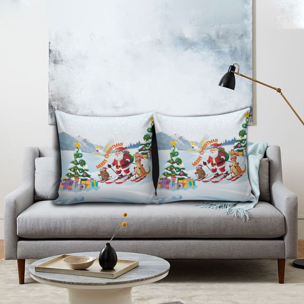 Merry Christmas Australia Pillow Cover Funny Aussie Animals Santa Skiing