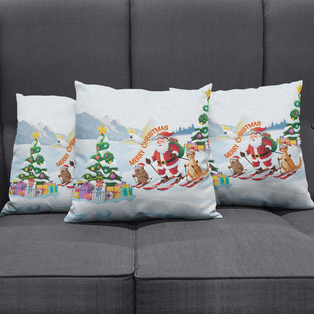 Merry Christmas Australia Pillow Cover Funny Aussie Animals Santa Skiing