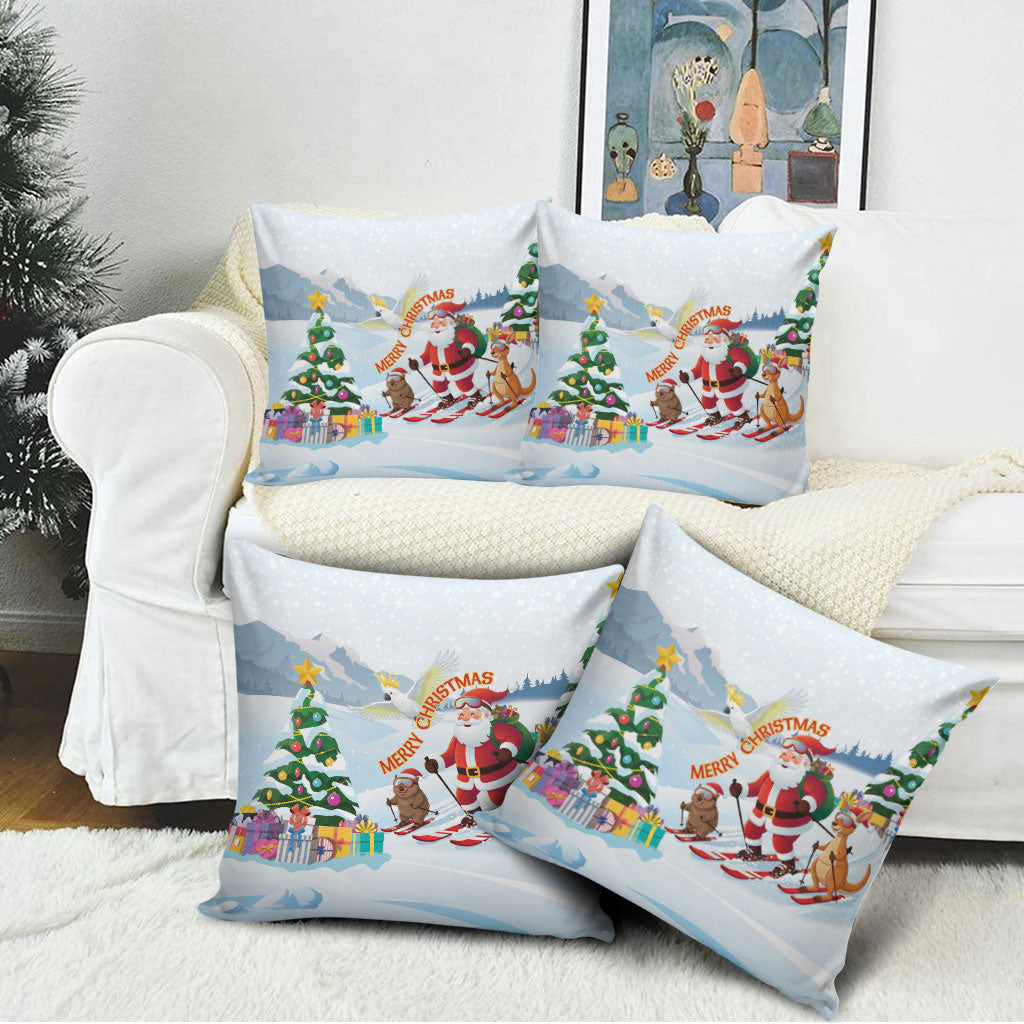 Merry Christmas Australia Pillow Cover Funny Aussie Animals Santa Skiing