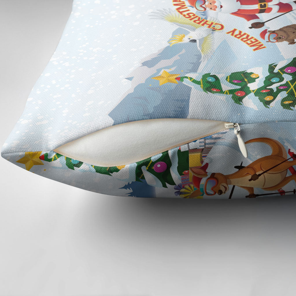 Merry Christmas Australia Pillow Cover Funny Aussie Animals Santa Skiing