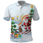 Merry Christmas Australia Polo Shirt Funny Aussie Animals Santa Skiing