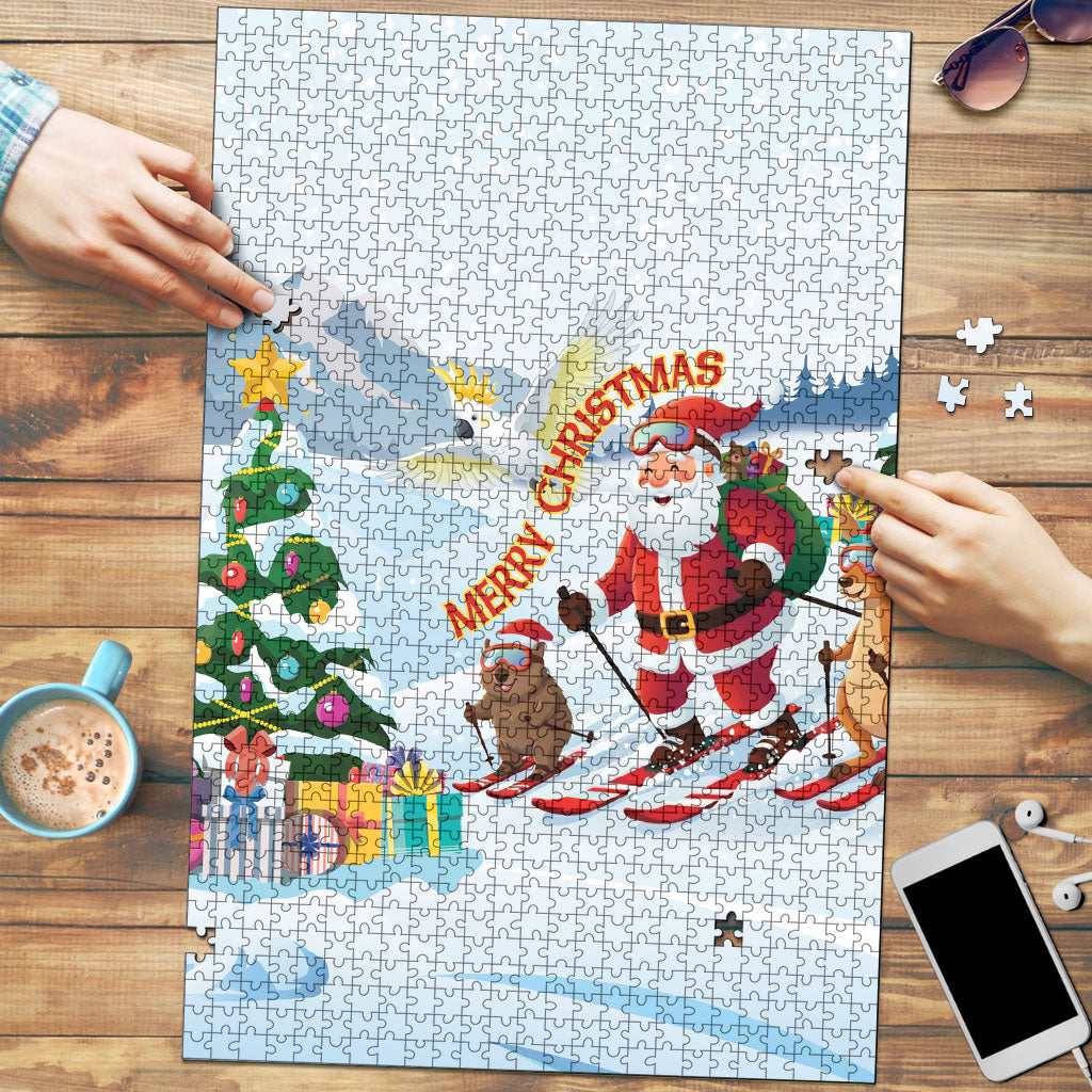 Merry Christmas Australia Puzzle Funny Aussie Animals Santa Skiing