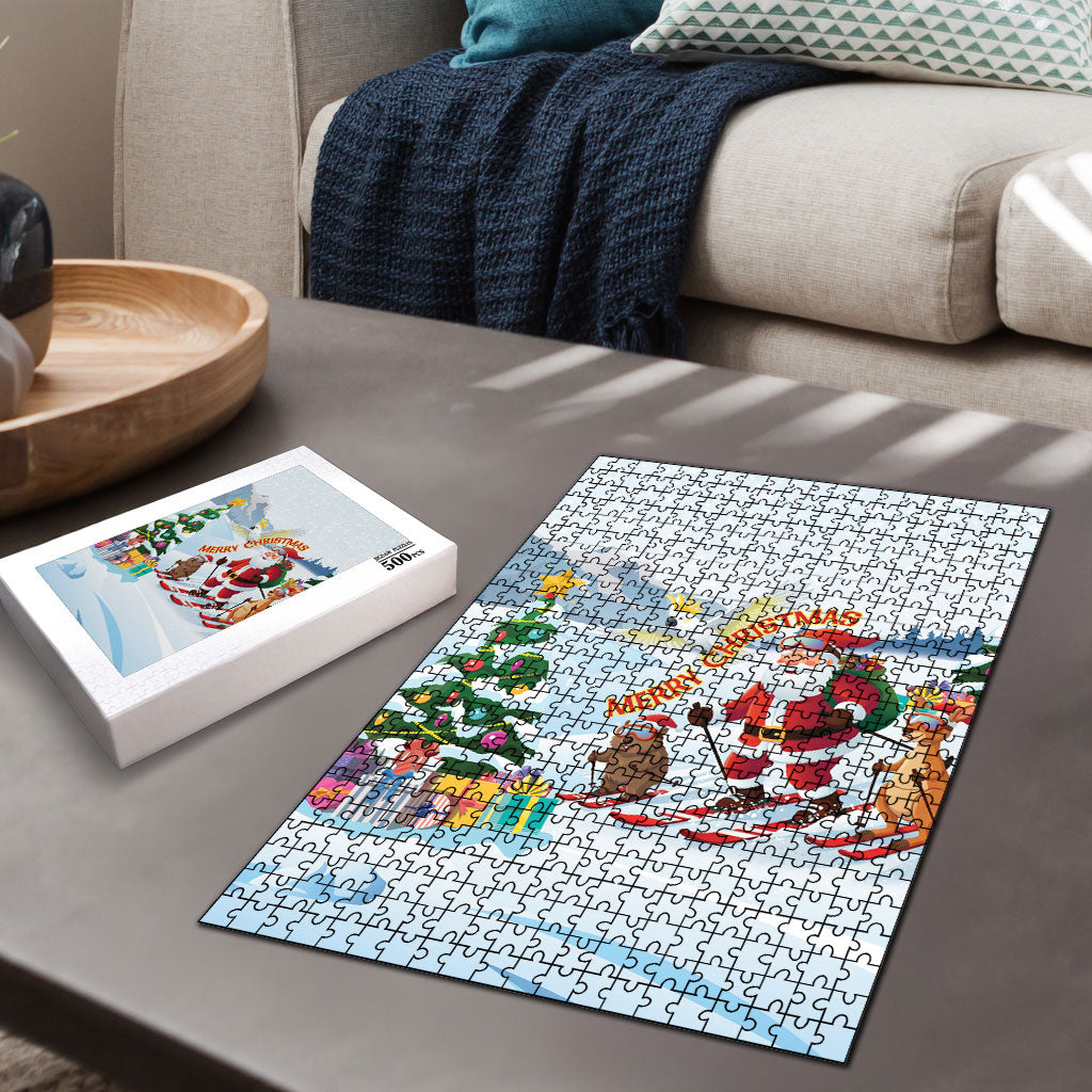 Merry Christmas Australia Puzzle Funny Aussie Animals Santa Skiing