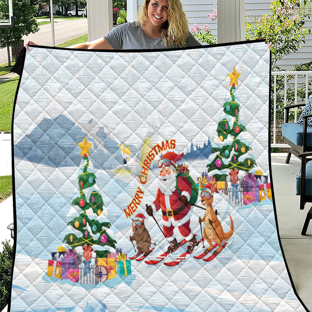 Merry Christmas Australia Quilt Funny Aussie Animals Santa Skiing