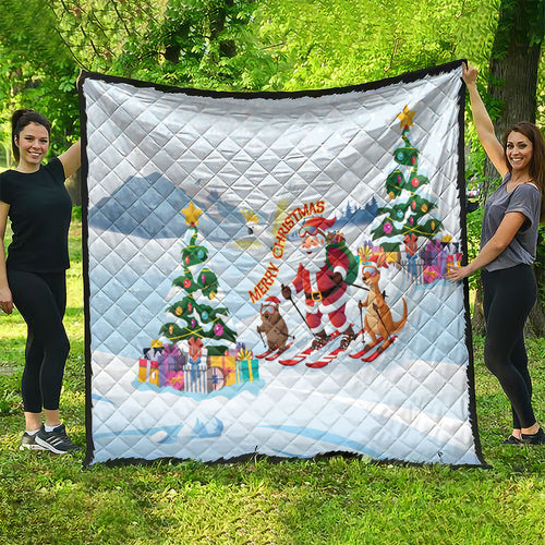 Merry Christmas Australia Quilt Funny Aussie Animals Santa Skiing