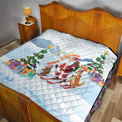 Merry Christmas Australia Quilt Funny Aussie Animals Santa Skiing