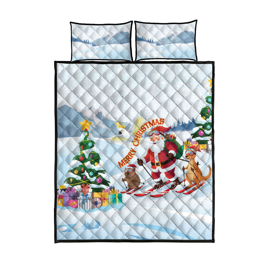 Merry Christmas Australia Quilt Bed Set Funny Aussie Animals Santa Skiing