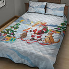Merry Christmas Australia Quilt Bed Set Funny Aussie Animals Santa Skiing