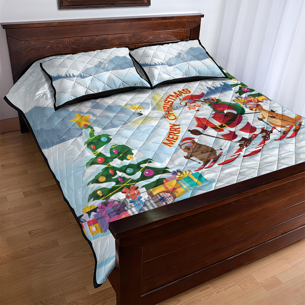 Merry Christmas Australia Quilt Bed Set Funny Aussie Animals Santa Skiing