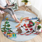 Merry Christmas Australia Round Carpet Funny Aussie Animals Santa Skiing