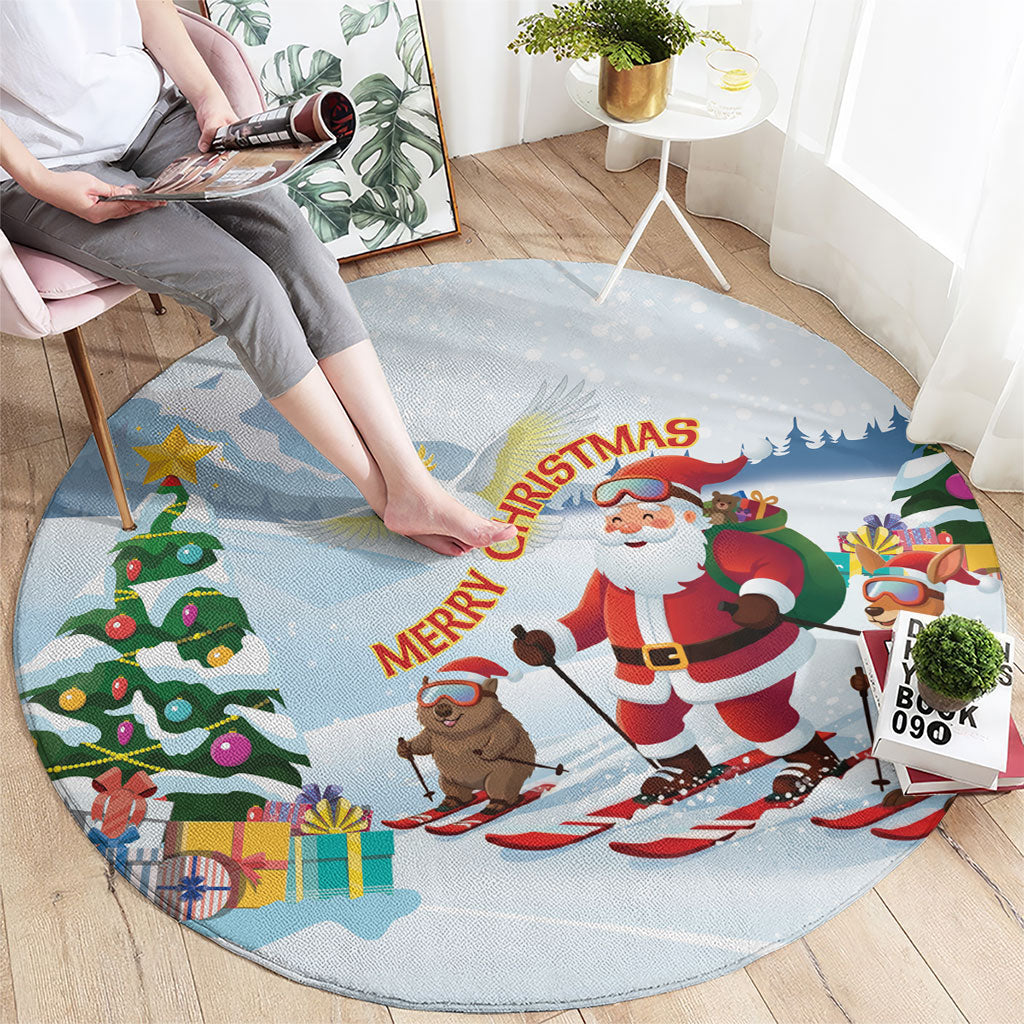 Merry Christmas Australia Round Carpet Funny Aussie Animals Santa Skiing