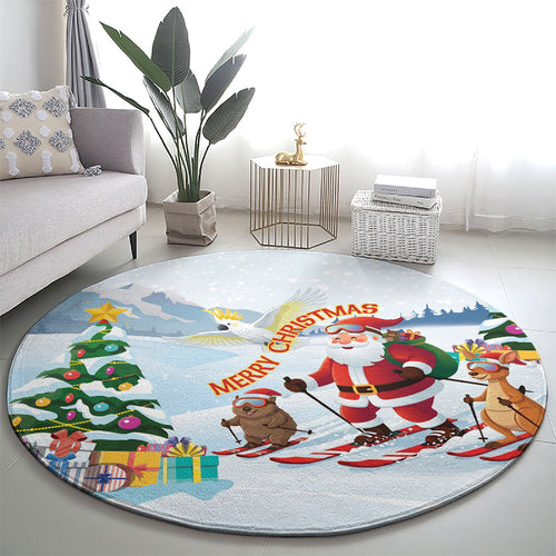 Merry Christmas Australia Round Carpet Funny Aussie Animals Santa Skiing