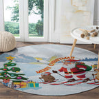 Merry Christmas Australia Round Carpet Funny Aussie Animals Santa Skiing