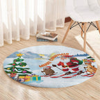 Merry Christmas Australia Round Carpet Funny Aussie Animals Santa Skiing