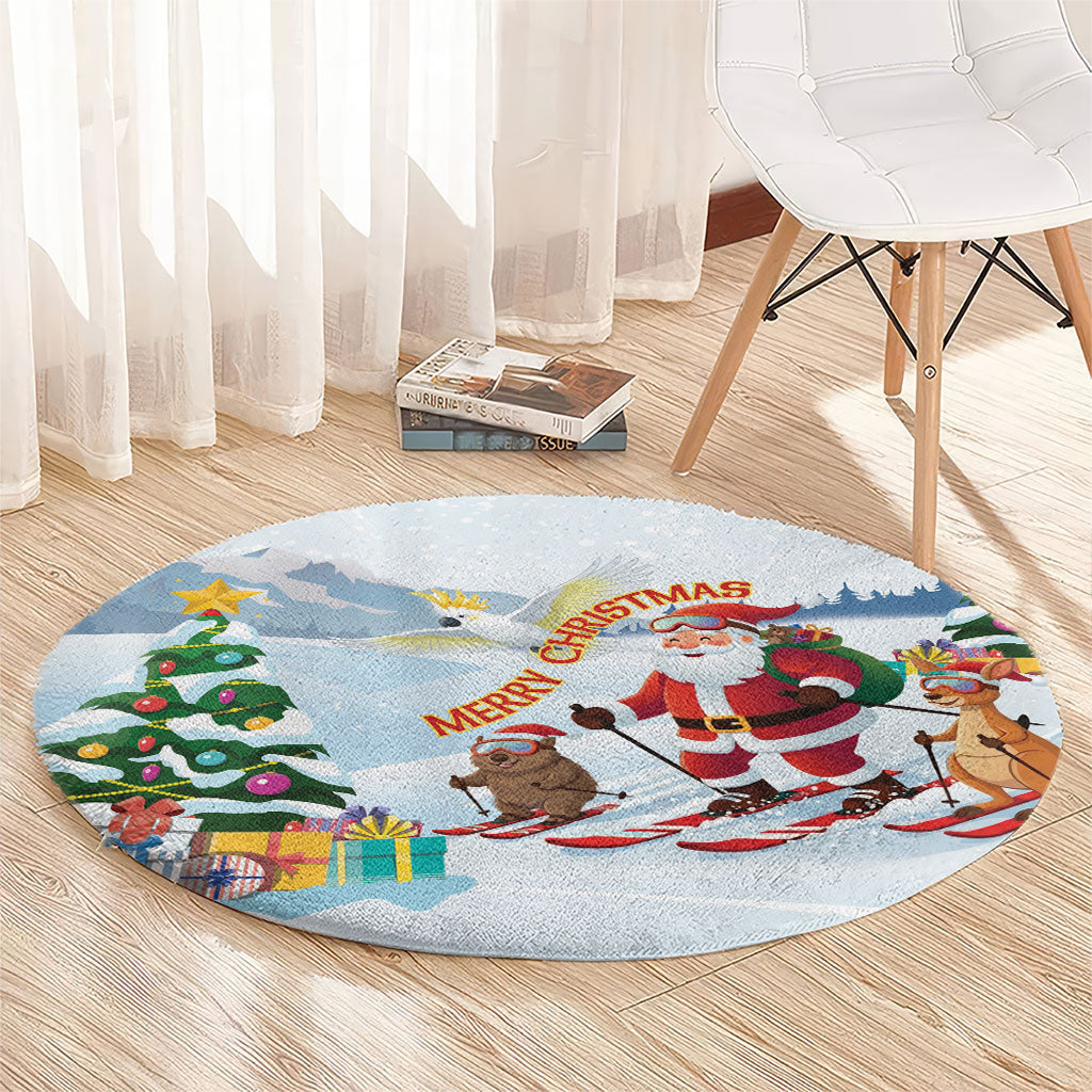 Merry Christmas Australia Round Carpet Funny Aussie Animals Santa Skiing