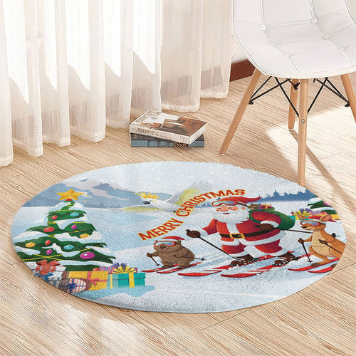 Merry Christmas Australia Round Carpet Funny Aussie Animals Santa Skiing