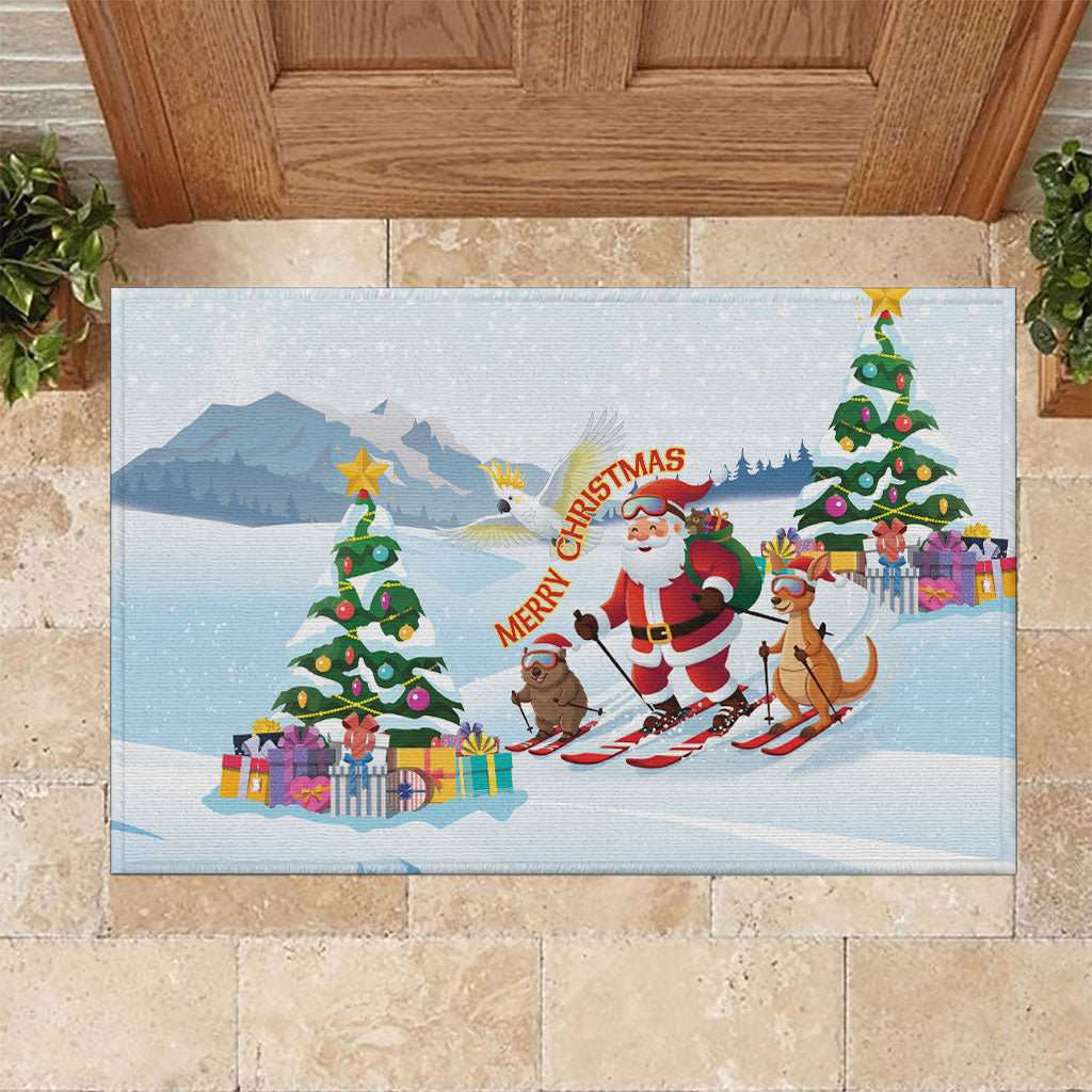 Merry Christmas Australia Rubber Doormat Funny Aussie Animals Santa Skiing