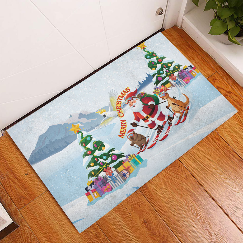 Merry Christmas Australia Rubber Doormat Funny Aussie Animals Santa Skiing