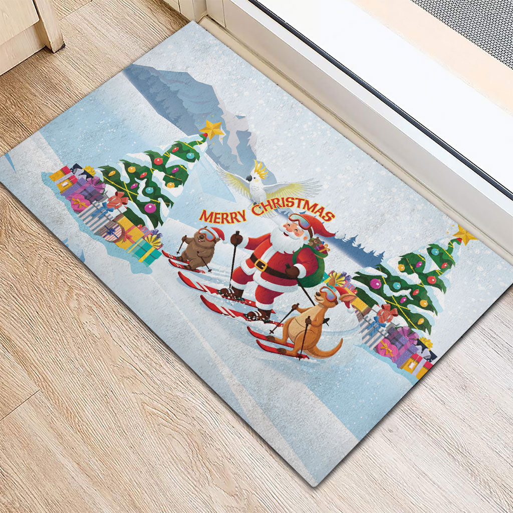 Merry Christmas Australia Rubber Doormat Funny Aussie Animals Santa Skiing