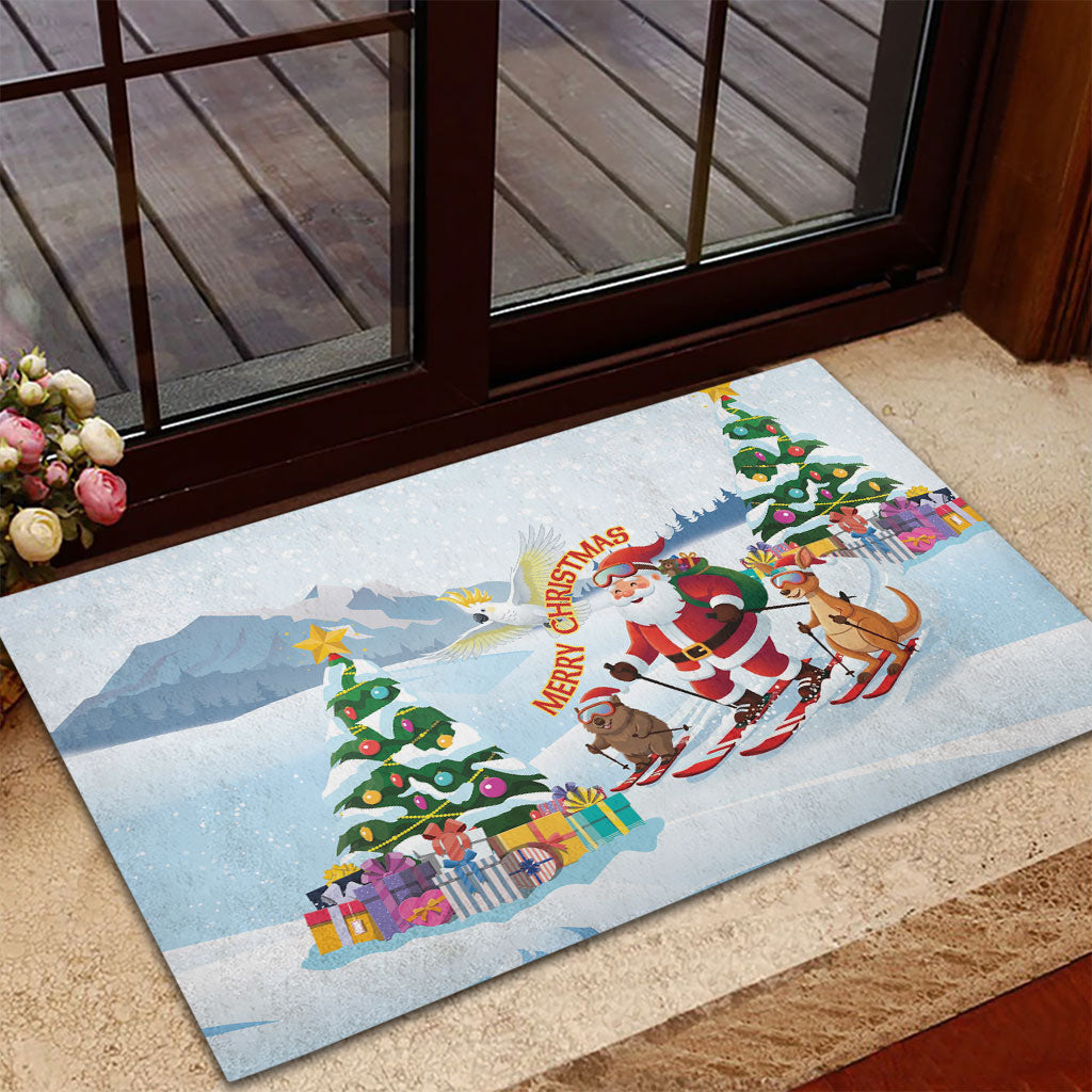 Merry Christmas Australia Rubber Doormat Funny Aussie Animals Santa Skiing