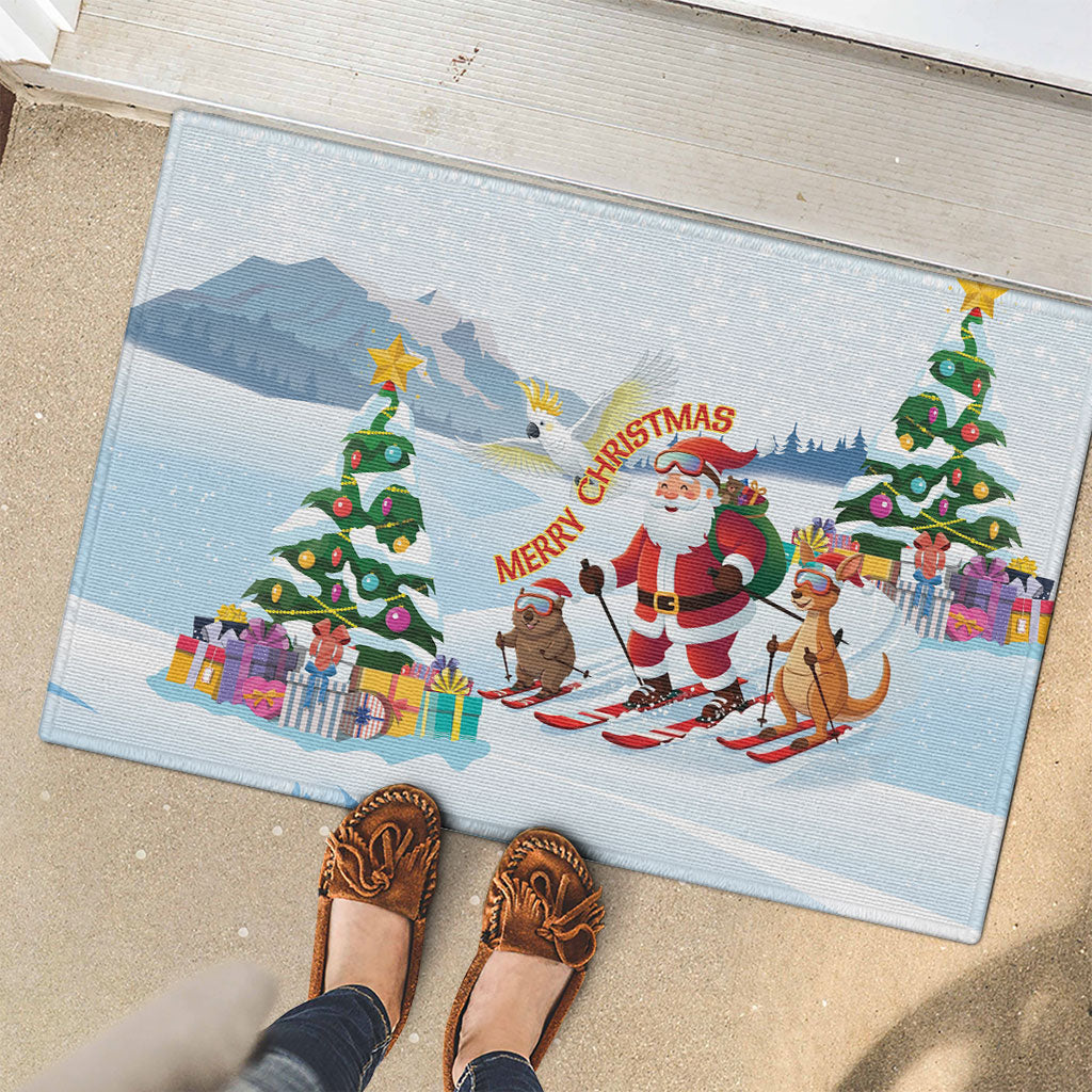 Merry Christmas Australia Rubber Doormat Funny Aussie Animals Santa Skiing