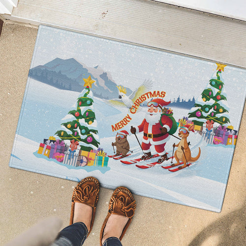 Merry Christmas Australia Rubber Doormat Funny Aussie Animals Santa Skiing