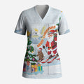 Merry Christmas Australia Scrub Top Funny Aussie Animals Santa Skiing