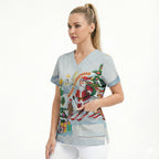 Merry Christmas Australia Scrub Top Funny Aussie Animals Santa Skiing