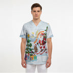 Merry Christmas Australia Scrub Top Funny Aussie Animals Santa Skiing