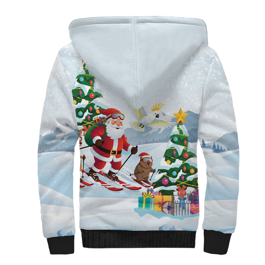 Merry Christmas Australia Sherpa Hoodie Funny Aussie Animals Santa Skiing