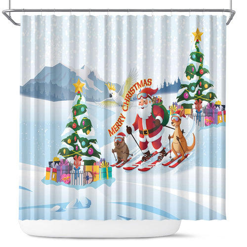 Merry Christmas Australia Shower Curtain Funny Aussie Animals Santa Skiing