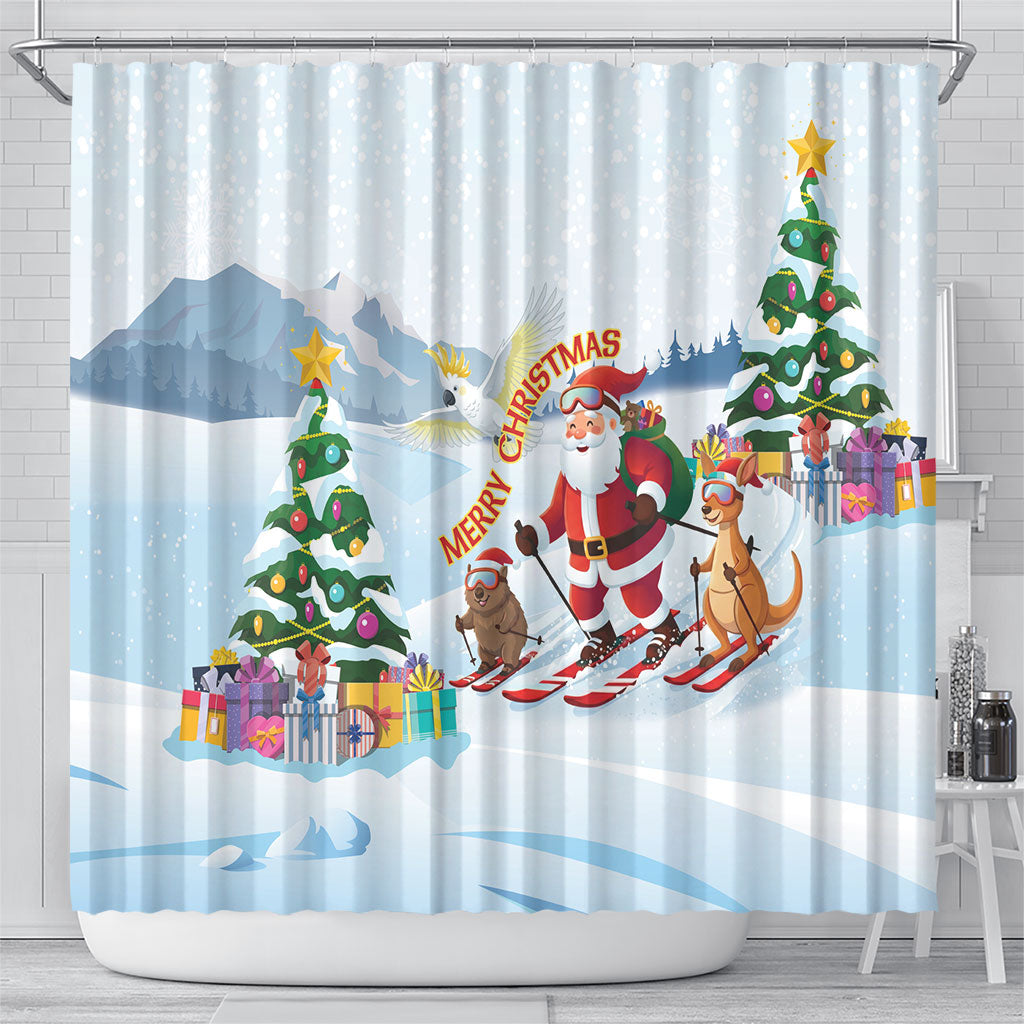 Merry Christmas Australia Shower Curtain Funny Aussie Animals Santa Skiing
