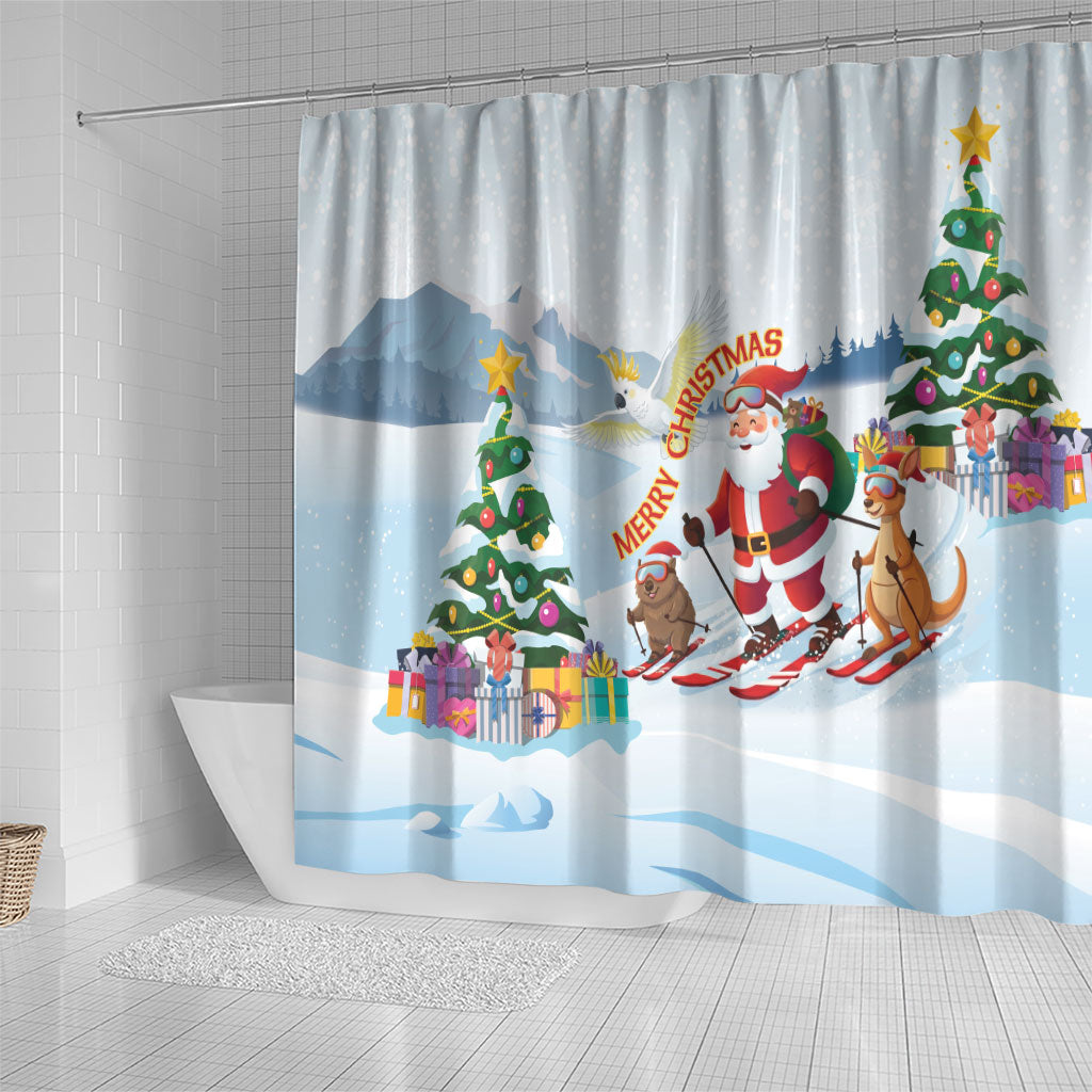 Merry Christmas Australia Shower Curtain Funny Aussie Animals Santa Skiing