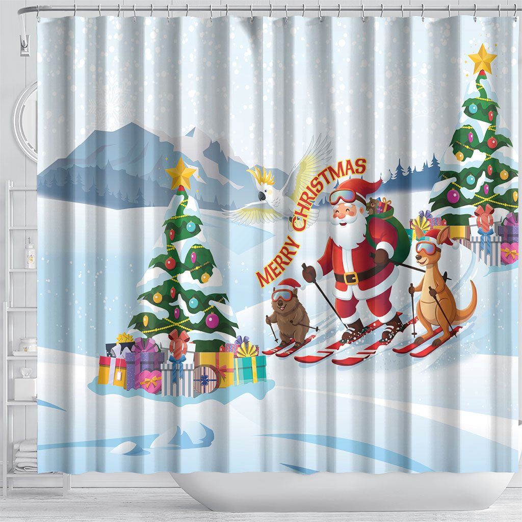 Merry Christmas Australia Shower Curtain Funny Aussie Animals Santa Skiing
