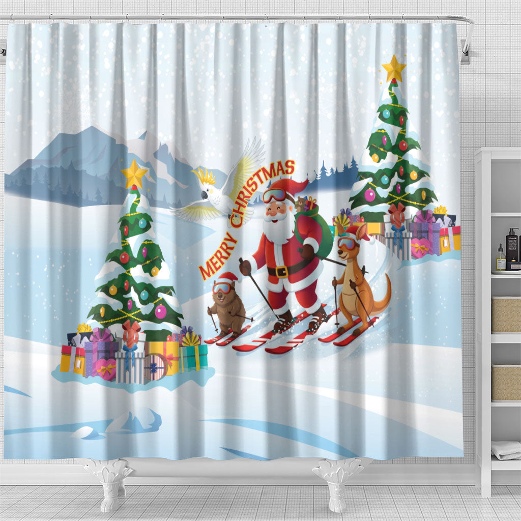Merry Christmas Australia Shower Curtain Funny Aussie Animals Santa Skiing