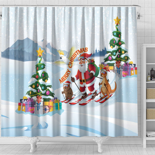 Merry Christmas Australia Shower Curtain Funny Aussie Animals Santa Skiing
