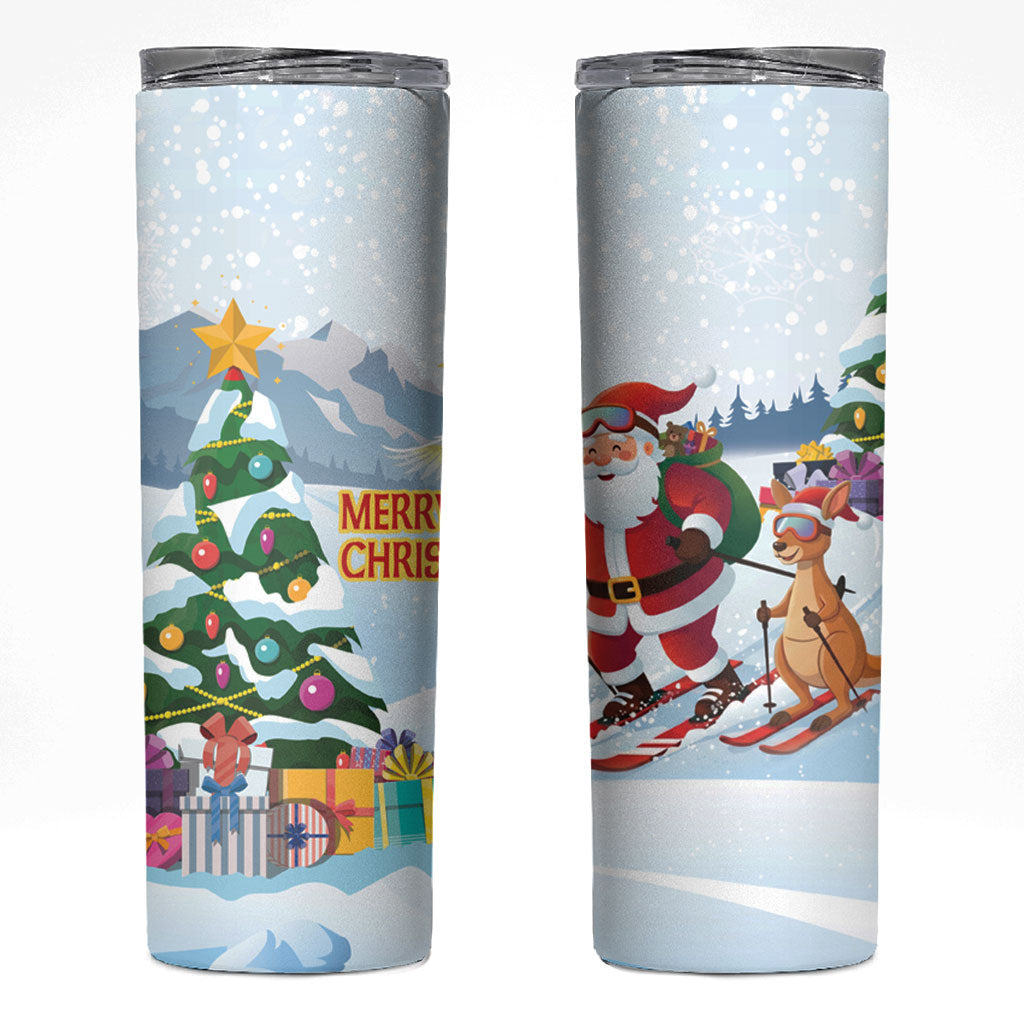 Merry Christmas Australia Skinny Tumbler Funny Aussie Animals Santa Skiing