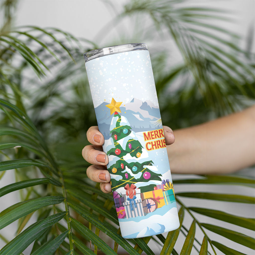 Merry Christmas Australia Skinny Tumbler Funny Aussie Animals Santa Skiing