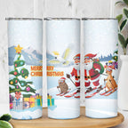Merry Christmas Australia Skinny Tumbler Funny Aussie Animals Santa Skiing