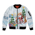 Merry Christmas Australia Sleeve Zip Bomber Jacket Funny Aussie Animals Santa Skiing