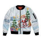 Merry Christmas Australia Sleeve Zip Bomber Jacket Funny Aussie Animals Santa Skiing